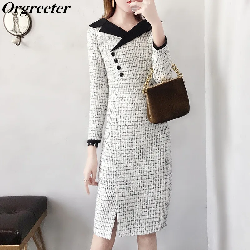 Офисная Женская одежда для работы шерстяное платье 2019 новое осенне зимнее