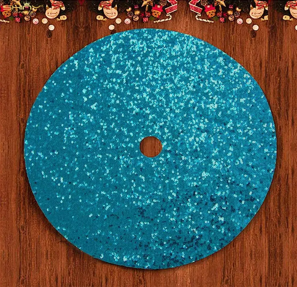 

Turquoise Christmas Tree Skirts 48 Inch Sparkle Christmas Tree Skirt for Small Tree Christmas Tree Decorations-M1023
