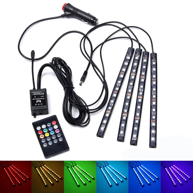 Kongyide автомобильный светильник 7 цветов RGB светодиодный неоновый светильник с музыкальным пультом дистанционного управления для освещения салона автомобиля Романтический декоративный светильник