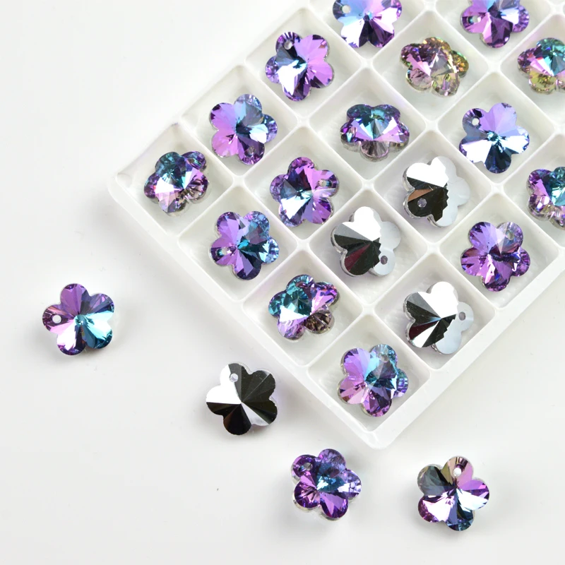 14MM Crystal Pendant Plum blossom shape Rhinestones Sharp bottom one holes Stones For jewelry making 084 | Дом и сад