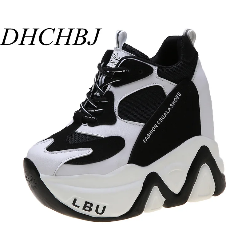 Женские кроссовки на платформе 2019 осенняя дышащая повседневная обувь танкетке