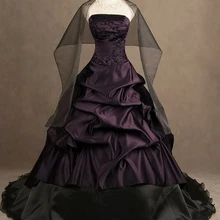 Винтажная вышивка фиолетовый и черный шарф тафты Готический возлюбленный вечернее платье без бретелей свадебное платье Длинные свадебные платья на заказ