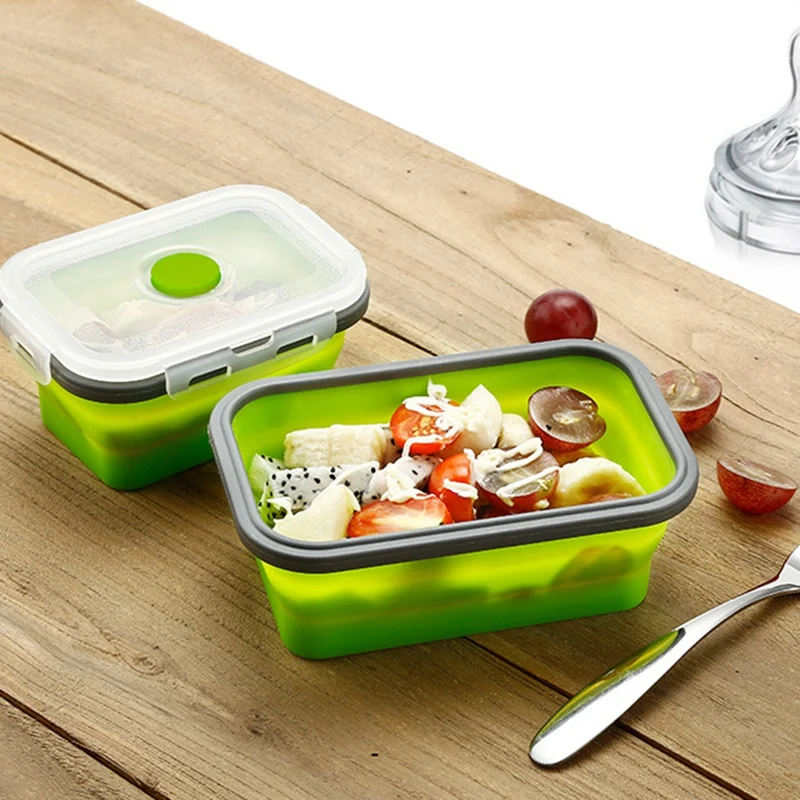 

2PCS Green Collapsible Silicone Food Storage Containers, Convenient for Outdoors and Easy for Refrigerator, Microwave and Freeze