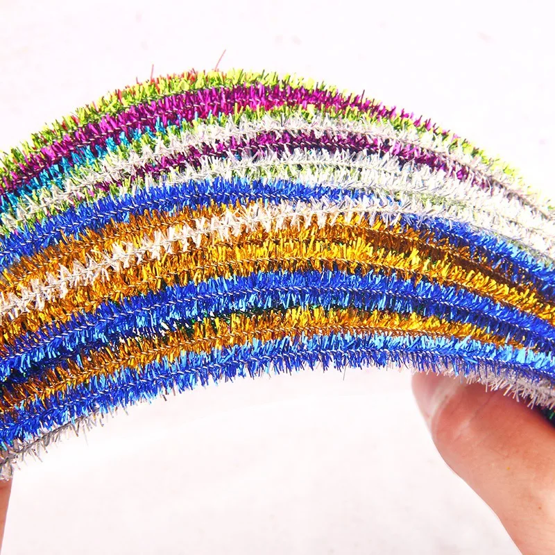 100pcs Glitter Chenille Stems Pipe Plush Tinsel Stems Plush Sticks Kids Educational DIY Toys Handmade Art Craft Materials