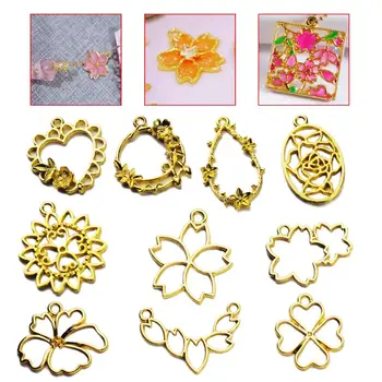 

10Pcs Metal Frame Water Droplets Heart Flower Pendant Bezel Setting Cabochon UV Resin Charm Jewelry Making Casting Craft DIY