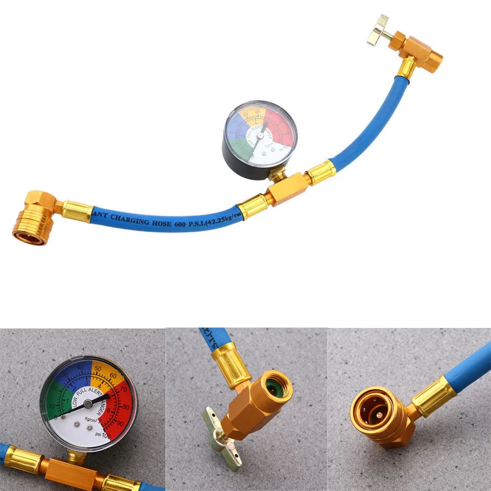 R134A Air Conditioning Refrigerant Charging Hose With Gauge Auto Car-Styling Supplies(1/2 Thread For American And Europe