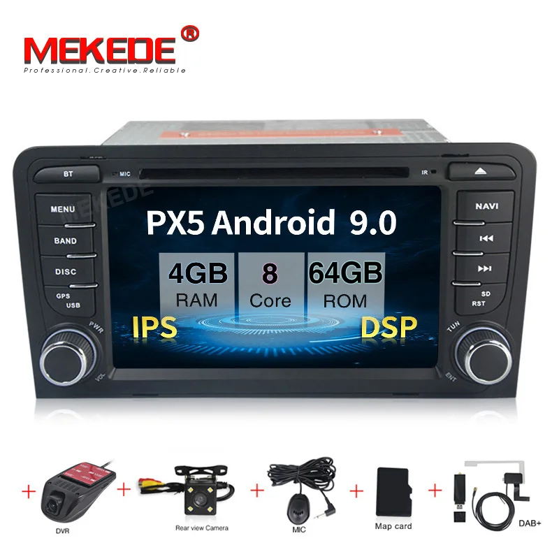 2 Din Автомобильный мультимедийный плеер gps Android 9,0 px5 4+ 64G ips DSPDVD Automotivo для audi A3 S3 RS3 радио dvd-плеер ips экран