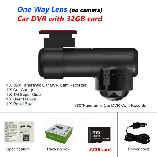 Камера Dashcam 360 градусов 1080P HD ночное видение WiFi Автомобильный видеорегистратор WiFi g-сенсор камера видео рекордер Английский Русский Голосовое управление - Название цвета: No camera with 32GB