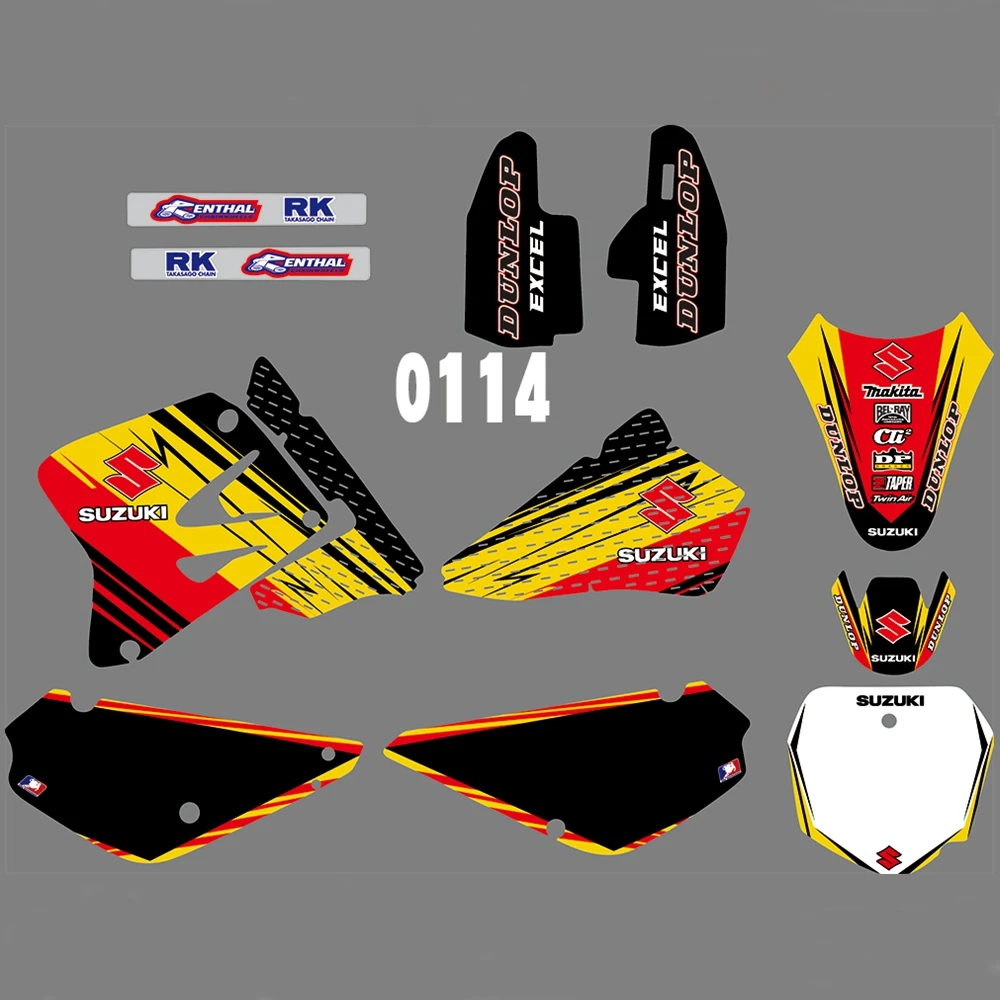 Для SUZUKI RM85 2001- Графика наклейки на заказ Номер Наименование лента 3M Полный мотоцикл Фоновые наклейки аксессуары