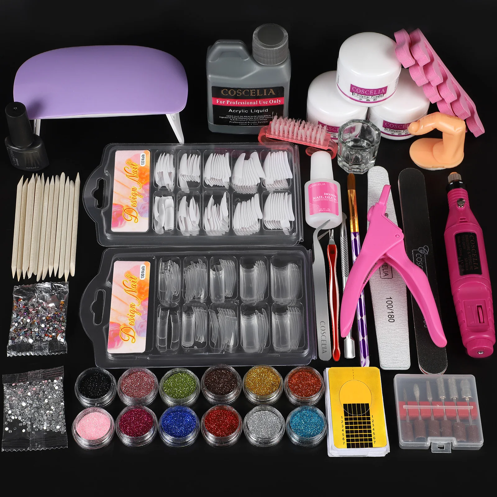 Acrylic Nail Kit With Nail Lamp Drill Machine All For Manicure Set  Extension Acrylic Powder Liquid Glitter Nail Tips Nails Tools - Nail Sets &  Kits - AliExpress