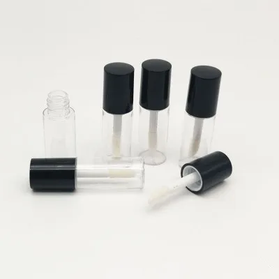 New 3ML Mini Lip gloss Tube Empty Plastic clear lip glaze tubes Black Pink cap Small Sample Cosmetic packing Container | Красота и