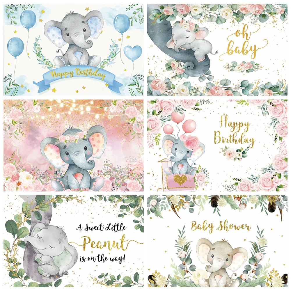 Yeele Newborn Elephant Birthday Party Flowers Photocall Baby Shower Banner Backgrounds Indoor Photographic Studio Backdrop | Электроника