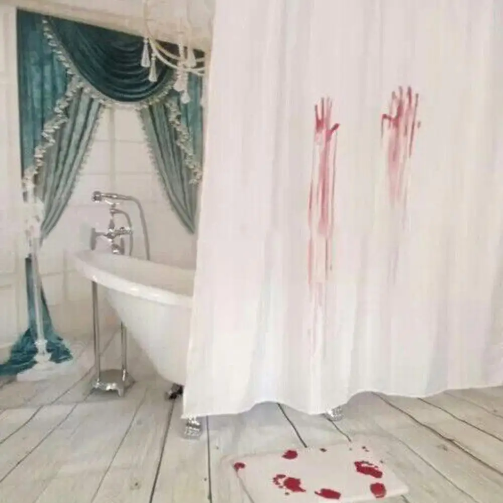 

New Halloween Decoration Horror Blood Fingerprint Shower Curtains with 12 Hooks Bath Curtain Liner Waterproof Bathroom Accessori