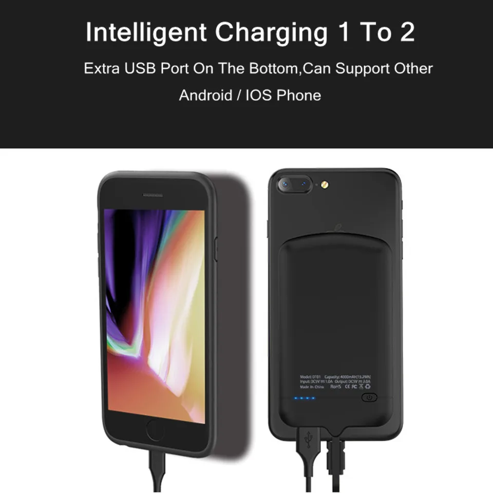 Тонкий чехол для зарядного устройства для iPhone XS, 6, 6 S, 7, 8 Plus, Micro USB/type-C, внешний резервный чехол для samsung, huawei, Xiaomi