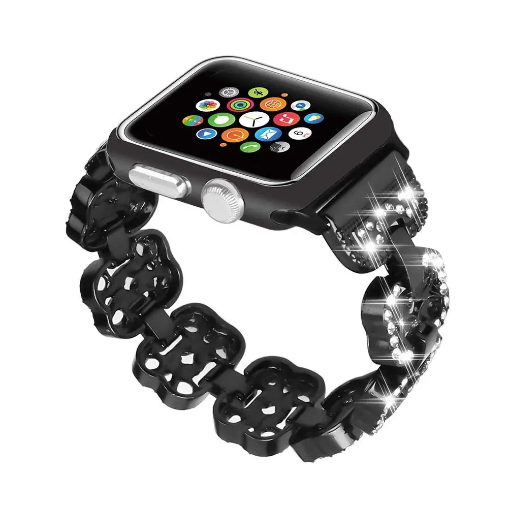 Lucky четырехлистного клевера, ремешок для наручных часов Apple Watch, ремешок 42/38 мм 44/40 мм блестящие стразы ювелирные изделия браслет для наручных часов iWatch серии 5 4 3 2 1