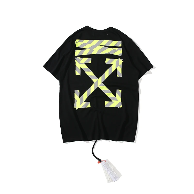 3M предупреждающая линия стрелка 19ss Off-White Мужская/женская унисекс Мода пара влюбленных моделей хлопок Повседневная круглый вырез короткий рукав Футболка