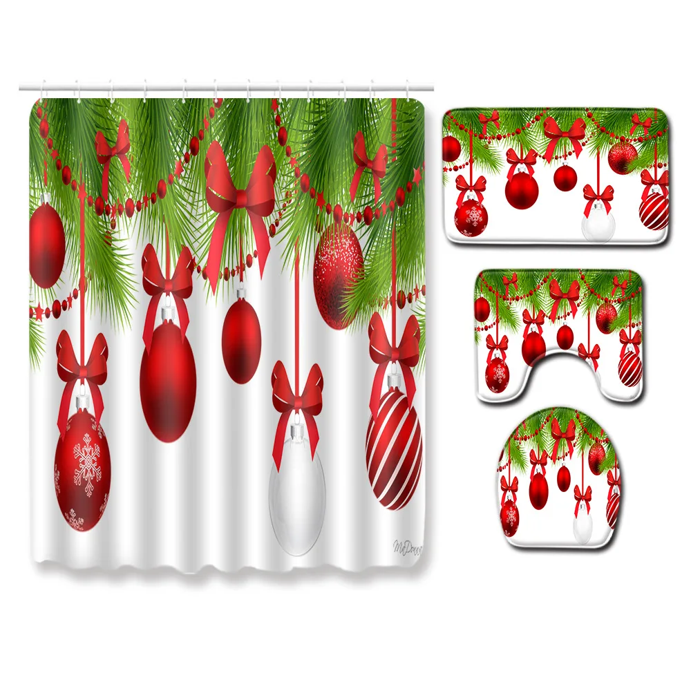 Водонепроницаемый украшение для ванной занавеска для душа Рождественская Ванна занавес Противоскользящий Набор ковриков для ванной комнаты стойка для тряпок коврик для ног