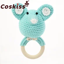 Coskiss Baby Teether Music Rattles for Kids Animal Crochet Rattle Elephant Ring Wooden Babies Gym Montessori Children's Toys