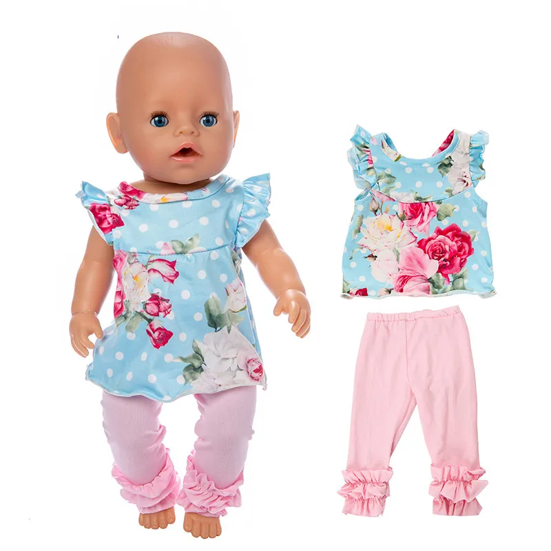 

Born Baby Doll Accessories Fit 17 inch 43cm Doll Pineapple strawberry Unicorn Dress Pink Leopard Clothes For Baby Birthday Gift