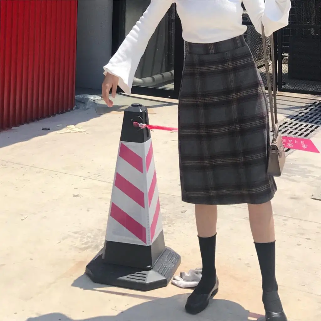 Heydress осень зима женские хлопковые винтажные юбки с высокой талией женские свободные прямые Клетчатые Шерстяные плотные рубашки Jupe