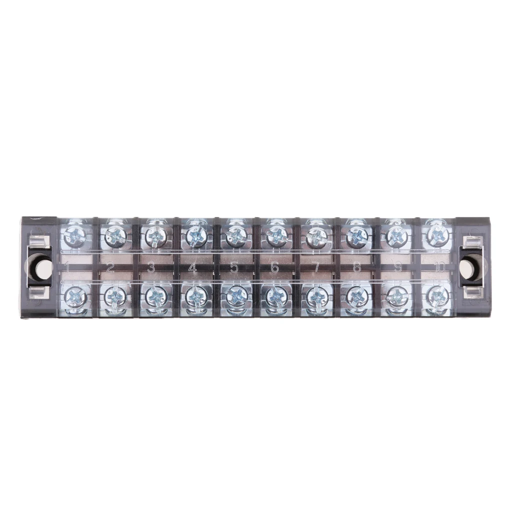 10 Position Screw Barrier Strip Terminal Block With Cover 25A Panel Mount
