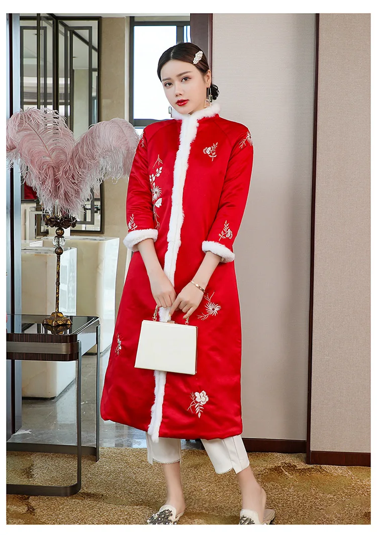 

Free shipping new traditional Chinese style big size long section Tang winter cotton lining warm jacket outwear for women