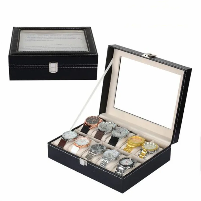 5/6/10/12 Grids PU Leather Watch Box Quartz Watches Case Holder Organizer Jewelry Boxes Display With Lock Best Gift