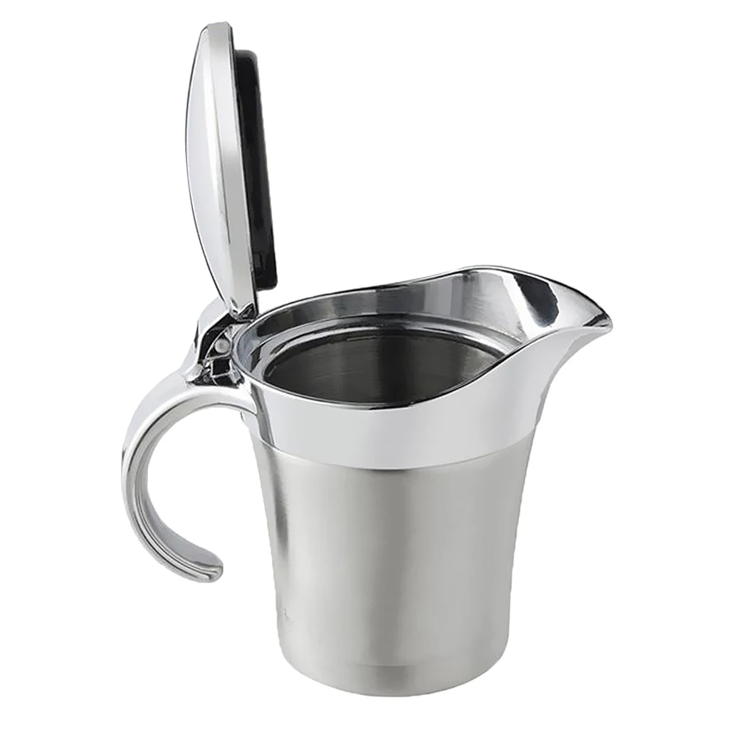 Double Wall Insulated Stainless Steel Gravy Boat and Sauce Jug with Hinged Lid, 450ml Capacity, Milk Jug