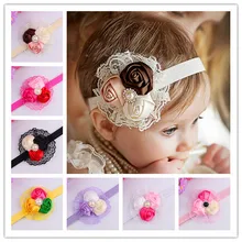 Европейская и американская детская лента для волос, кружевной Детский головной убор с розовыми бутонами, совместимые ленты для волос, 10 цветов