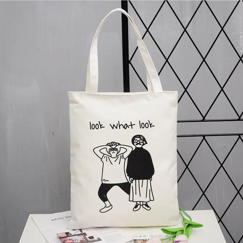 

Large Capacity Canvas Handbag Fabric Cotton Cloth Reusable Shopping Bag Women Beach Tote Printed Shoulder Bag  