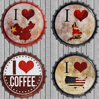 

35CM I Love Coffee Beer Bottle Cap Metal Signs Primitive Decor Coffe Bar