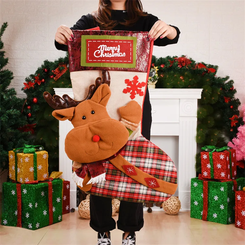 Large Christmas Stockings Christmas Decoration for Home Hang Ornament Socks Santa Claus Candy Bag Xmas Gift Bags Regalo Navidad
