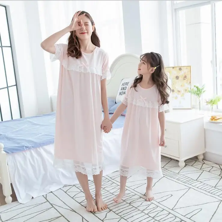 Summer Girls Nightgown Teenage Girl Pink Lace Bow Cotton Night Dress