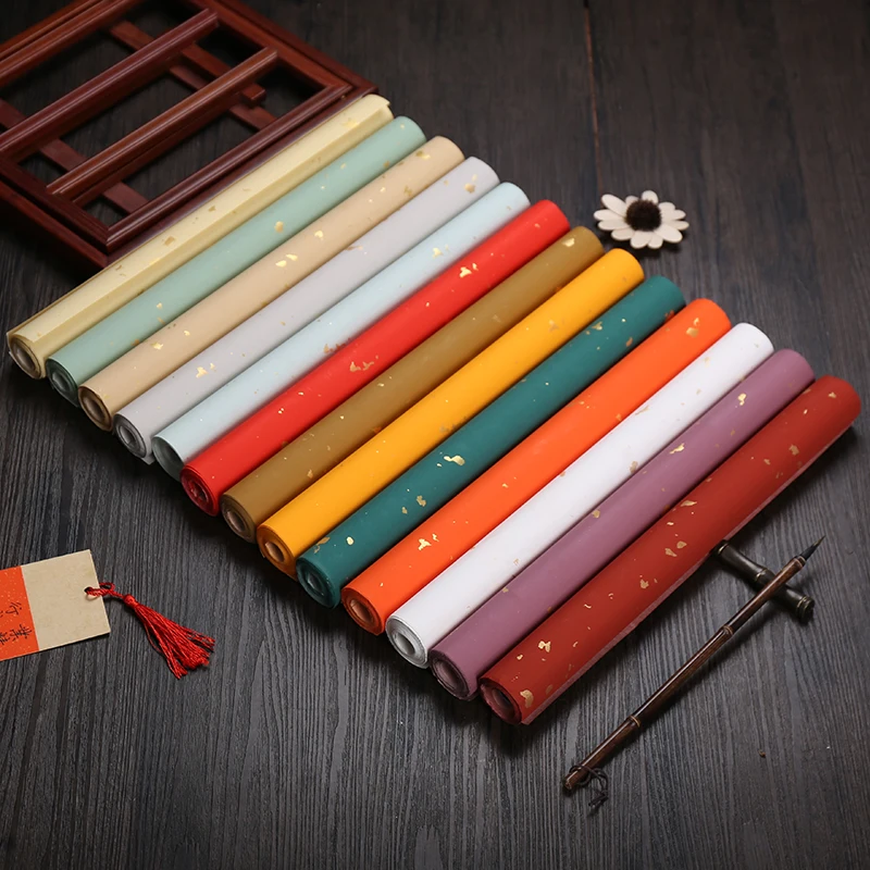 Half-Ripe Rice Paper Rijstpapier Chinese Calligraphy Xuan Paper Gold Sprinkling Chromatic Painting Paper Papier De Riz