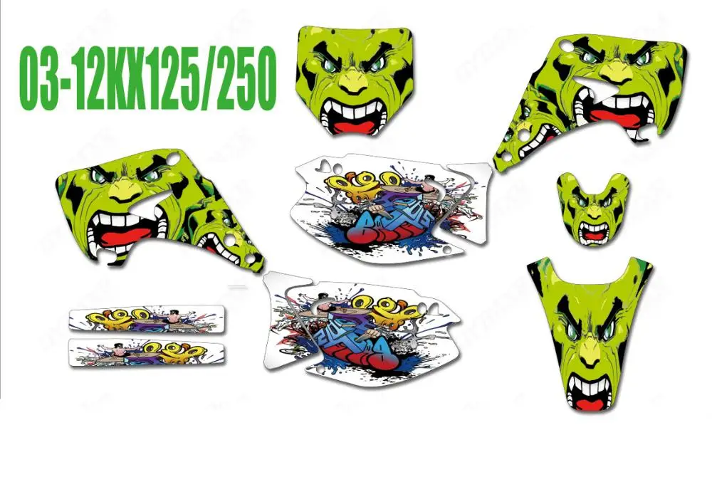 Стиль мотоцикл графика и фоны наклейки Наборы для Kawasaki KX125 KX250 KX 125 KX 250 2003-2006 07-09 10-2012