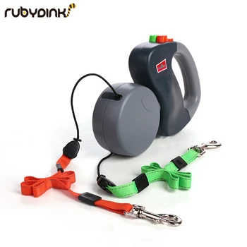

Pet automatic retractable traction rope double dog traction rope nylon double head dog walker small and medium pet supplies