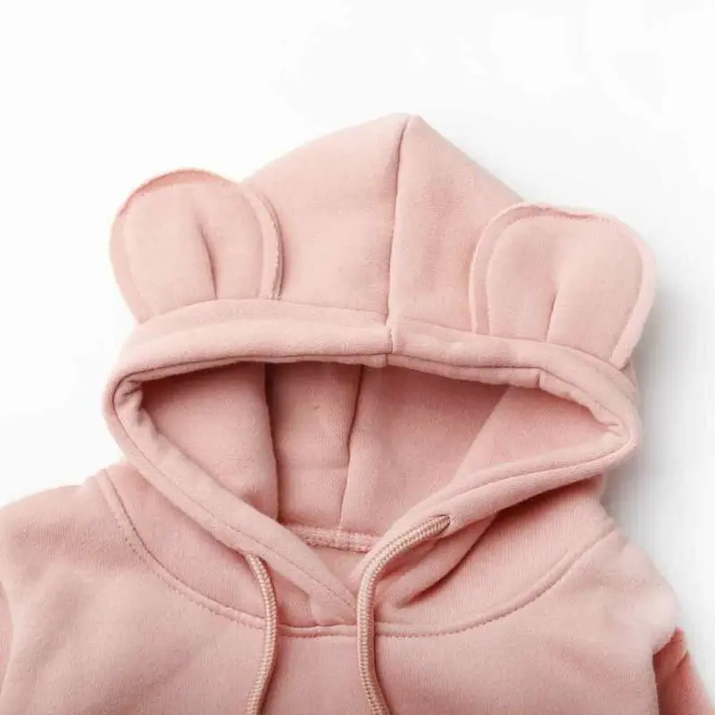 Fashion Toddler Baby Girl Autumn Warm Long Sleeve Solid Hooded Tops Sweatshirt Hot 1-5Y