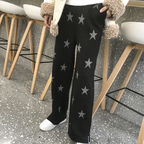 Г. Весна, ограниченная по времени Pantalon Mujer Vadim женские кашемировые брюки пятиконечная звезда индивидуальность повседневное вязаное свободное широкие ноги - Цвет: Черный