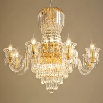 

American Modern Crystal Chandelier LED Big Crystal Chandeliers Lights Fixture Long Hotel Lobby Hall Parlor Home Indoor Lighting