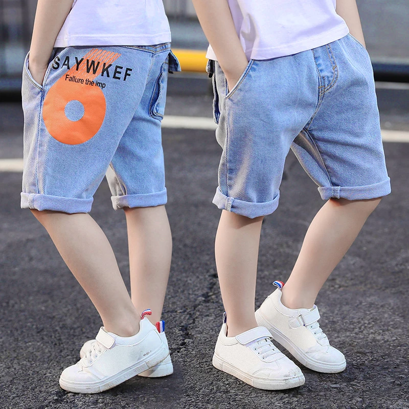 IENENS Boy Summer Shorts Staright Jeans Children Short Kids Baby Stretch Boardshorts Letter Denim Trousers | Детская одежда и