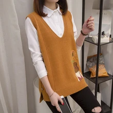 И осенняя свободная Корейская версия жилета с v-образным вырезом на плечах, шерстяной жилет без рукавов, вязаный свитер, куртка, весеннее платье
