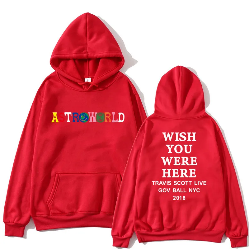 Трэвисс Скотт ASTROWORLD WISH YOU WAS HERE толстовки модные буквы ASTROWORLD Толстовка уличная Мужская Женская пуловер Толстовка - Цвет: red