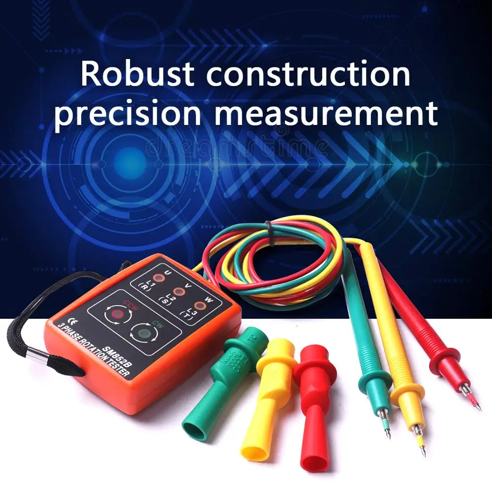 

Hot SM852B 3 Phase Rotation Tester Phase Indicator Detector LED Buzzer Phase Sequence Meter Voltage Tester 60V~600V AC