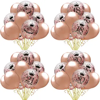 

15Pcs 12 Inch Rose Gold Transparent Latex Confetti Sequin Balloon 18 30 40 50 Anniversary Birthday Party Decoration Balloon Set