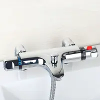 ทองเหลืองดาดฟ้าติดตั้งวาล์วผสม Thermostatic อุณหภูมิคงที่ควบคุมสองอ่างอาบน้ําก๊อกน้ําแตะเทอร์โมวาล์ว TR533 2