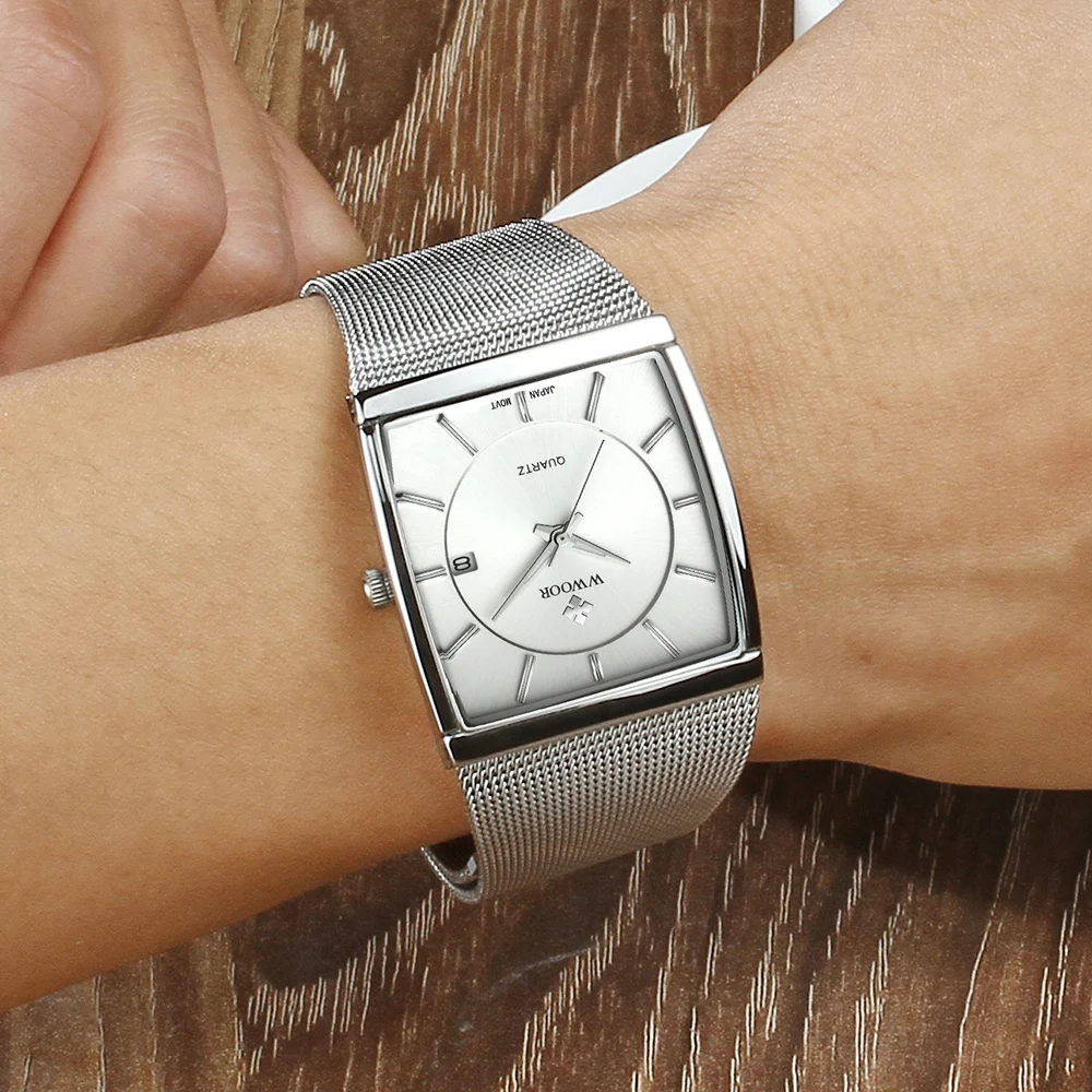Reloj Hombre WWOOR Men Square Watches Slim White Watch