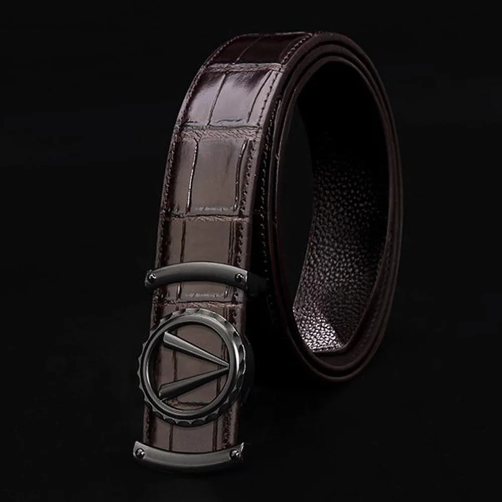 Coffee BlackBuckle FAJARINA, уникальный дизайн, буквы, гладкая пряжка, мужские ремни, высокое качество, крокодиловый узор, настоящая коровья кожа, кожаный ремень 3,3 см LUFJ819 - Цвет: Coffee BlackBuckle