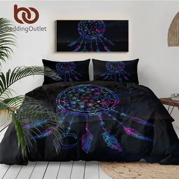 

BeddingOutlet Snowflake Bedding Set Queen Dreamcatcher in the Night Duvet Cover Boho Feathers Bedclothes 3pcs Galaxy Bed Set