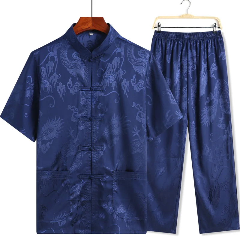 Novelty-New-blue-Chinese-Men-s-Tang-Suit-Sets-Short-Sleeve-Long-Pants ...