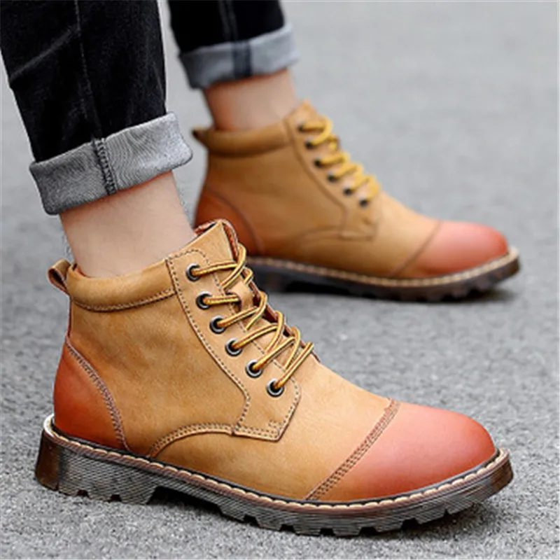 

Male High Quality Genuine Leather Winter Ankle Boots Fur Warm Snow Boots Waterproof Martin Boots Outdoor Non-slip Work Boots